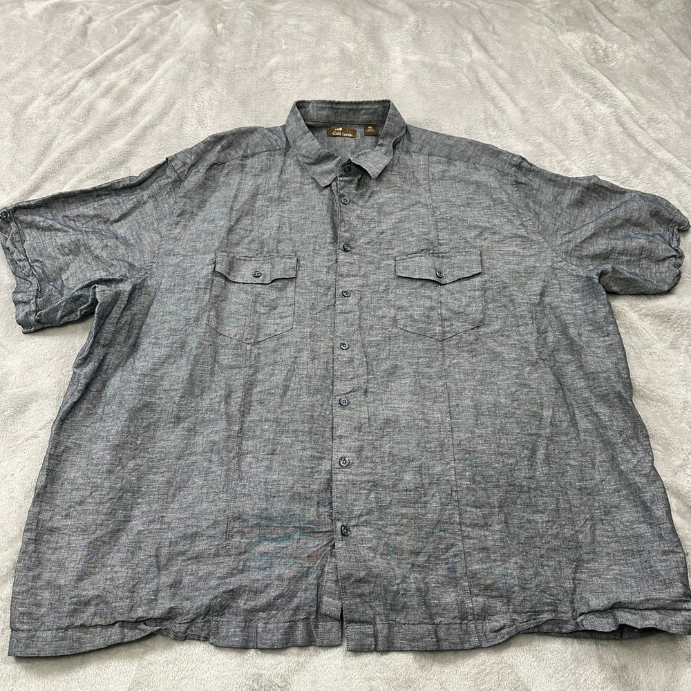 Cafe Luna Button Down Shirt Mens 4XL Gray Linen Blend Short Sleeve Guayabera